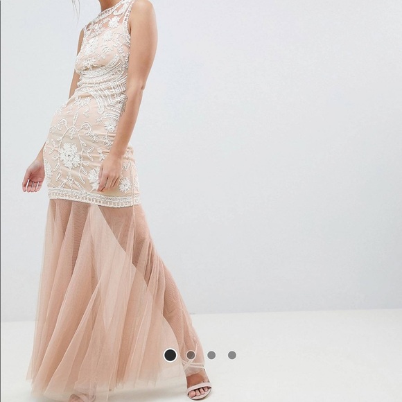 NWT C by Cubic Sequin MaxiDress w/ Mesh Fishtail UK Size 12 - Picture 1 of 8